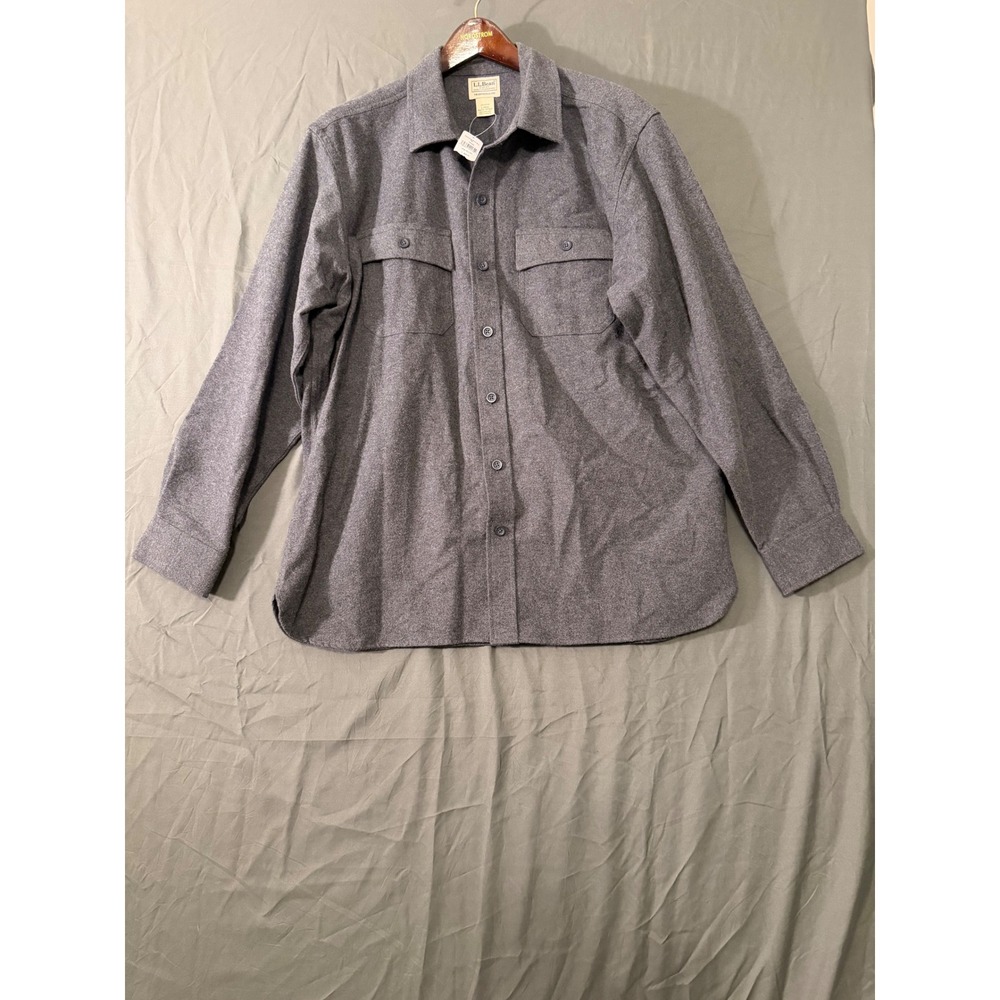 LL Bean Mens Chamois Shirt Charcoal Gray Heather Cotton Flannel Large NWt